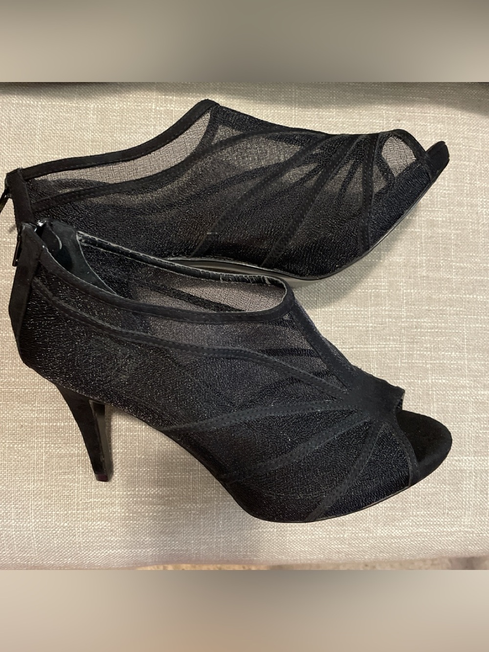 M by Marinelli Black Mesh Suede Heels Size 9.5 Coquette Glam Sexy Office Chic